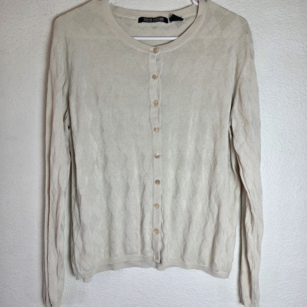Vintage Evelyn & Arthur Silk Cotton Blend Diamond Knit‎ Cardigan Women's Large
